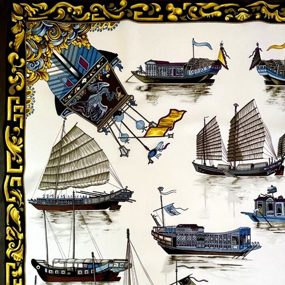 Vintage Hermes Silk Scarf Carre "Junques et Sampans" Perrier - AS IS - Picture 5 of 13